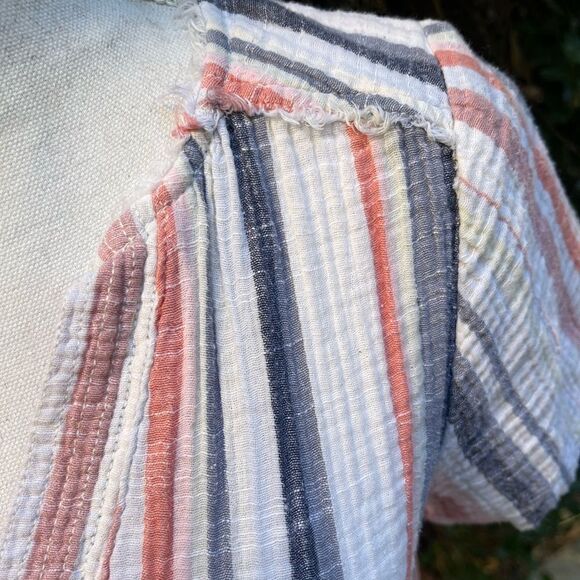 CASLON MULTICOLOR VERTICAL STRIPE BOXY COTTON SHORT SLEEVE TOP PETITE SMALL - Picture 5 of 12